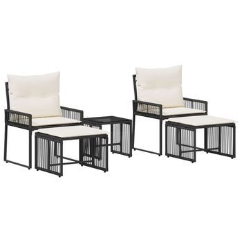 Juego De Muebles De Exterior Con Cojín 11 Piezas | Mobiliario De Jardín Negro Y Crema