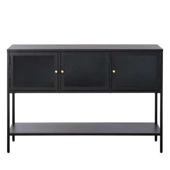 Aparador de 3 puertas en cristal templado y metal l132cm - negro