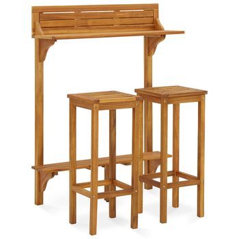 Conjunto De Bar De Balcón 3 Uds | Mueble Jardin Mesa Y Sillas Madera Maciza De Acacia