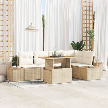 Conjunto De Sofá De Jardín Set De 6 Beige, Crema Ratán, Poliéster V1871 Unico / Beige