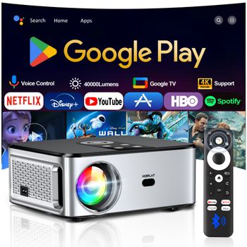 Proyector Oficial HORLAT para Google TV, 2000ANSI, Control por Voz Bluetooth, Enfoque Automático, WiFi 6, 4K HD, Proyector de Cine en Casa