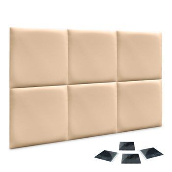 Dhome Juego De 6 Paneles Tapizados De Pana Premium Pack Autoadhesivos Para Pared Acústicos Absorbentes Protección Impactos (beige, 50x50cm, X6)