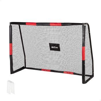 Portería Fútbol Desmontable Aktive De Acero Resistente 180x120x60 Cm Con Red De Poliéster Y 5 Piquetas, Negro Y Rojo