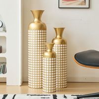 set de 3 jarrones de suelo - decoracion de salon - metal - bronce y blanco 245x245x83cm