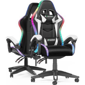 Silla Gamer Ergonómica Con Efectos De Iluminación Led Y Respaldo Ajustable En Altura,blanco, Rattantree