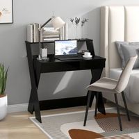 mesa de ordenador con cajon y elevador de pantalla reposapies patas en forma de x 90x60x94 cm negro cfw70847