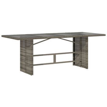 Mesa De Jardín | Mesa De Exterior Superficie De Vidrio Ratán Pe Gris 190x80x74 Cm