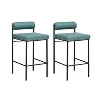 conjunto de 2 sillas de bar modernas taburetes respaldo tapizado poliester sin reposabrazos patas negras verde azulado amaya