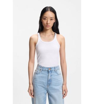 BOSS para mujer. 50554664 Camiseta Epetite blanco (M), Casual, Algodón, Sin mangas / Tirantes