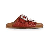 zapatilla de piel trenzada con hebilla de doble joya bordeaux