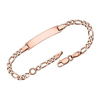 Pulsera figaro con placa grabada rosa