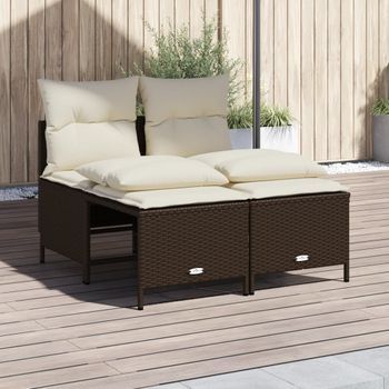 Set De Sofás De Jardín 4 Uds | Mueble Jardin Mesa Y Sillas Y Cojines Ratán Sintético Marrón Cfw27929