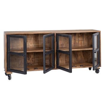 Aparador 160 X 35 X 71 Cm Natural Negro Madera De Mango