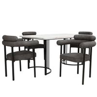 conjunto de mesa efecto marmol de 140 cm y 4 sillones grises abiertos