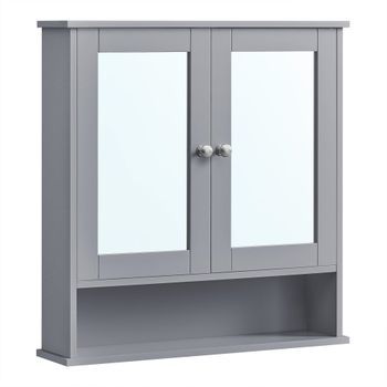 Armario De Baño De Pared Con Espejo De 2 Puertas Y Estante Abierto - Gris
