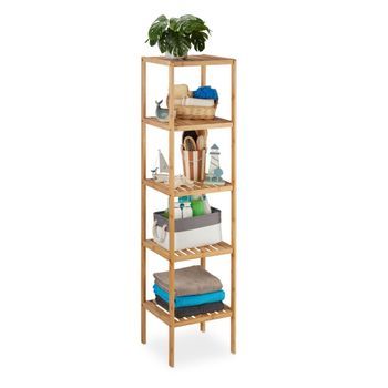 Estante De Baño De Bambú Con 5 Estantes 140 Cm