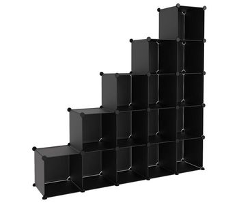Vidaxl estantería de cubos con 15 compartimentos negro pp