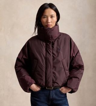 Polo Ralph Lauren para mujer. 211B17279002 Chaqueta acolchada corta de plumón burdeos (XXS), Casual, Granate, Poliéster
