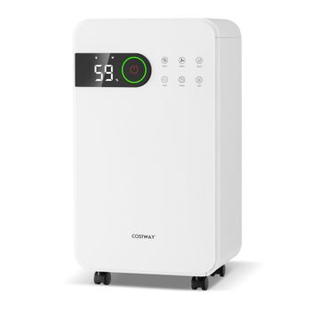 Costway Deshumidificador de Aire Portátil y Silencioso 15 L con Temporizador Modo de Sueño y Indicador LED 28 x 20,5 x 50 cm Blanco
