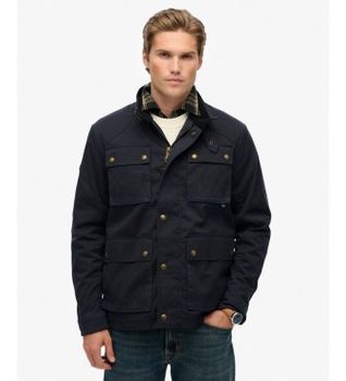 Superdry para hombre. M5012190A Chaqueta Merchant WAX Racer marino (M), Casual, Algodón
