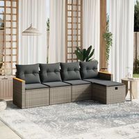 conjunto de sofas jardin con cojines 5 uds  mueble jardin mesa y sillas ratan sintetico gris cfw691790