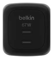 cargador usb gan belkin wch020kqbk 67w 2xusb-c pd pps diserro compacto color negro