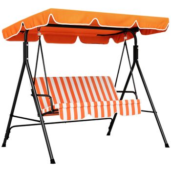 Outsunny Balancín de Jardín Exterior Columpio de 3 Plazas con Toldo Ajustable y Marco de Acero 172x110x153 cm Naranja