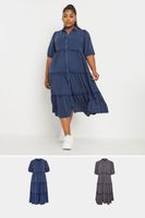 yours juego 2 vestidos camiseros chambray gris y azul oscuro mujer curvy y tallas grandes yours