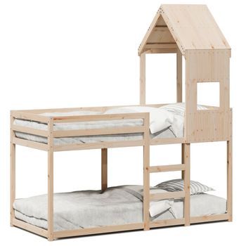 Cama Litera Con Techo Madera Maciza De Pino 90x190 Cm