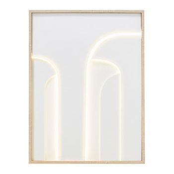Decoración mural abstracta blanca iluminada en madera de álamo, 75x100 cm