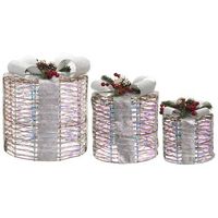 conjunto de 3 decoraciones regalos de navidad con luces led blancas calidas con lazos adornos festivos para interior plateado julso