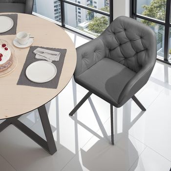Silla de comedor 360º con reposabrazos y de terciopelo, antracita