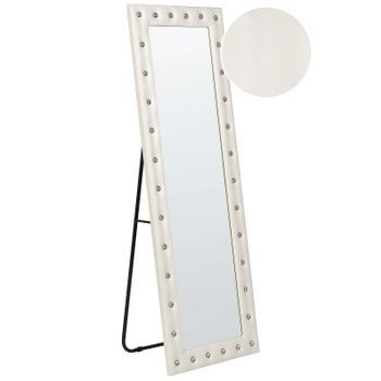 Espejo De Pie De Piel Sintética Blanca 50 X 150 Cm Soporte Vidrio Ansouis