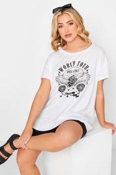 Yours Camiseta Blanca World Tour, Mujer Curvy Y Tallas Grandes, Yours