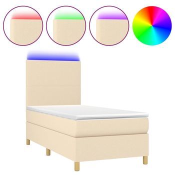 Cama Box Spring Colchón Y Luces Led Tela Crema 80x200 Cm Vidaxl