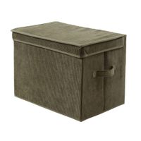 caja de almacenamiento con tapa de tejido pana verde caqui - h30 cm