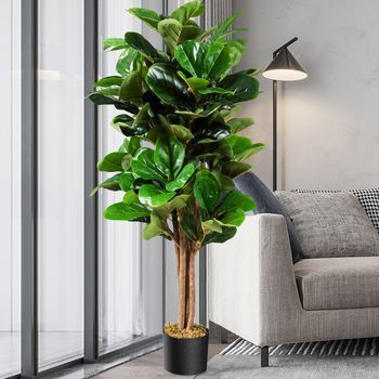 Árbol Ficus Lyrata Artificial De 1,2 M Con Macetero De Flores Pp Suave Para Decoración Verde