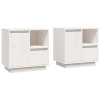 pack 2 uds mesitas de noche  mesa auxiliar  mesilla madera maciza pino blanco 50x34x50 cm