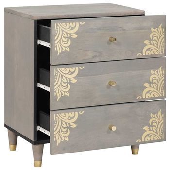 Mesita De Noche - Mesilla De Noche Gris 50 X 33 X 62 Cm Madera Maciza De Mango Mc6692