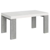 mesa rectangular extensible blanca y gris cemento 160 a 420 cm ribo-soporte 2 pies
