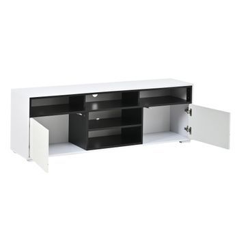 Mueble Tv De 150 Cm Para Salón Pequeño, Blanco Y Negro, Iluminación Led Y Puertas