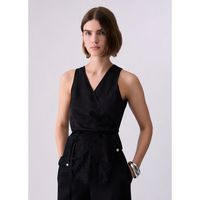 liu jo blusa top jacquard con detalles en encaje para mujer
