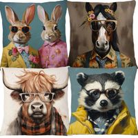 fundas de cojin decorativas con diseno de animales europeos conejo zorro gallo caballo estilo hipster con gafas