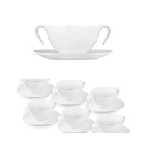 juego de boles consome de porcelana blanca 12 piezas ovum 6 boles consome con asas 35 cl 6 platillos para tazas diseno moderno