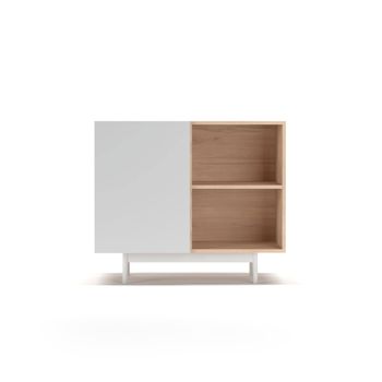 Aparador 1 puerta de melamina roble y blanco patas blanco 78x90x34 cm