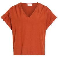 vila blusa top prisilla v-neck - burnt brick para mujer