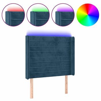 Cabecero Con Led De Terciopelo Azul Oscuro 83x16x118/128 Cm Vidaxl