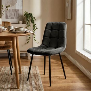 Silla con patas de metal y asiento en terciopelo gris oscuro