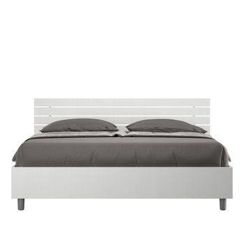 Cama Con Almacenaje 160x190 Con Cabecera Recta De Listones Fresno Blanco Ankel