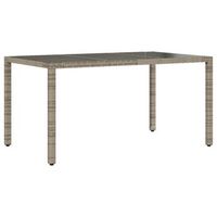 mesa de jardin  mesa de exterior superficie de vidrio ratan pe gris 150x90x75 cm
